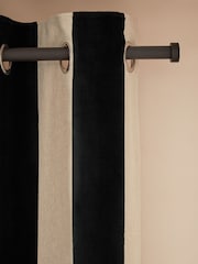 Black/White Stripe Linford Velvet Eyelet Lined Curtains - Image 5 of 5