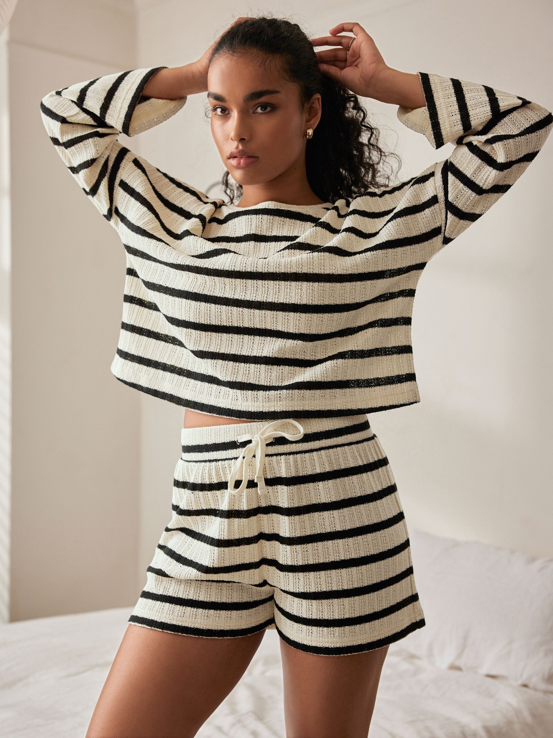 Buy Monochrome Stripe Crochet Short Set from Next Luxembourg