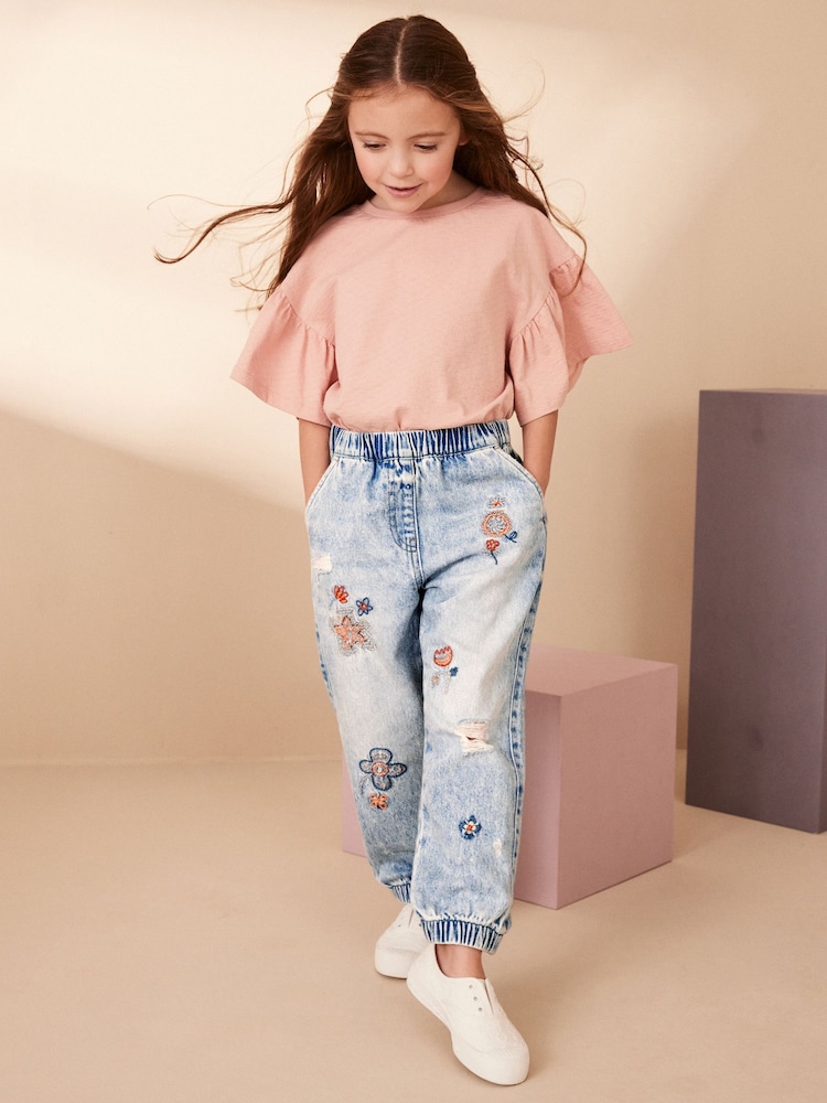 Denim Lightwash Embellished Joggers (3-16yrs) - Image 1 of 9