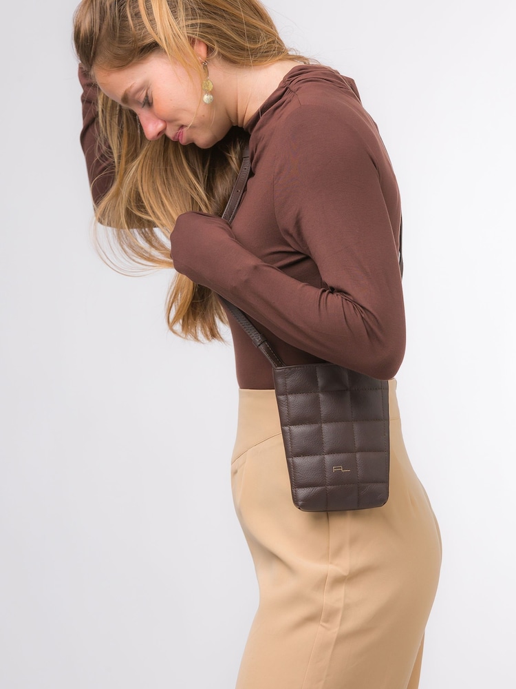 Pure Luxuries London Elouise Nappa Leather Cross-Body Phone Brown Bag - Image 5 of 5