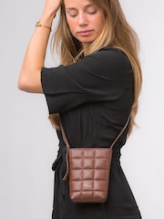 Pure Luxuries London Elouise Nappa Leather Cross-Body Phone Brown Bag - Image 1 of 6
