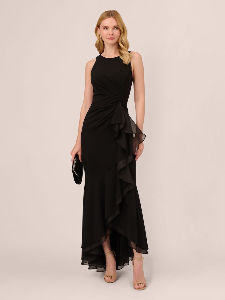 Adrianna Papell Ruffle Crepe Halter Gown - Image 1 of 7