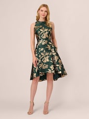 Adrianna Papell Green Ruffle Jacquard Dress - Image 1 of 7