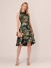 Adrianna Papell Green Ruffle Jacquard Dress - Image 3 of 7