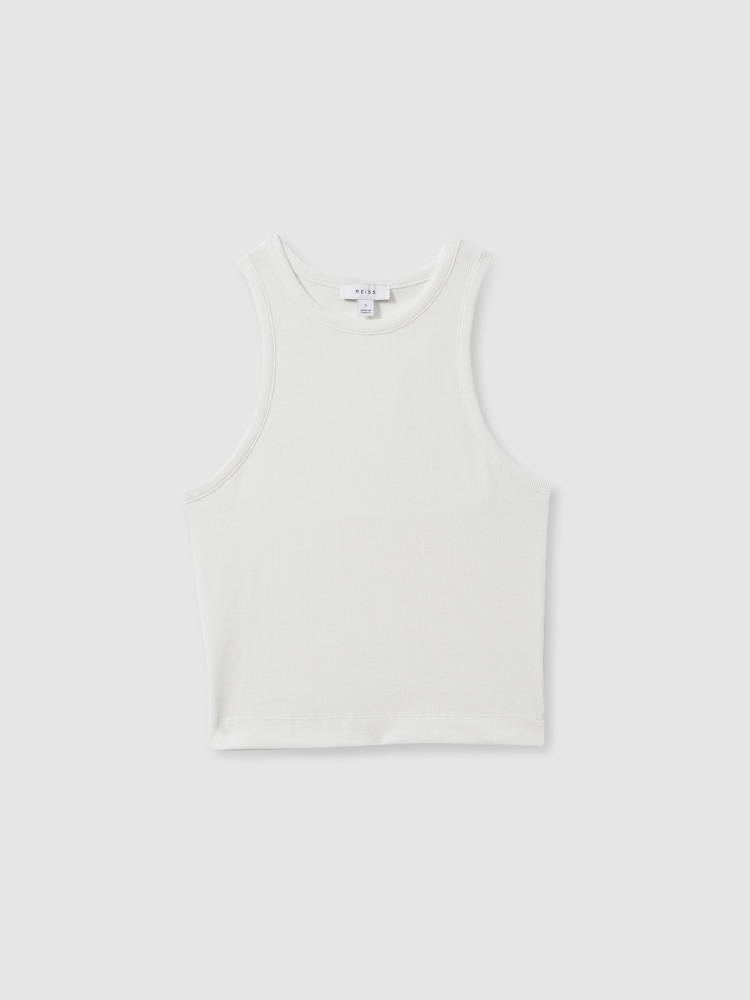 Reiss White Andi Ribbed Cotton Blend Cropped Vest - Image 2 of 6 Reiss White Andi Ribbed Cotton Blend Cropped Vest - Image 2 of 6