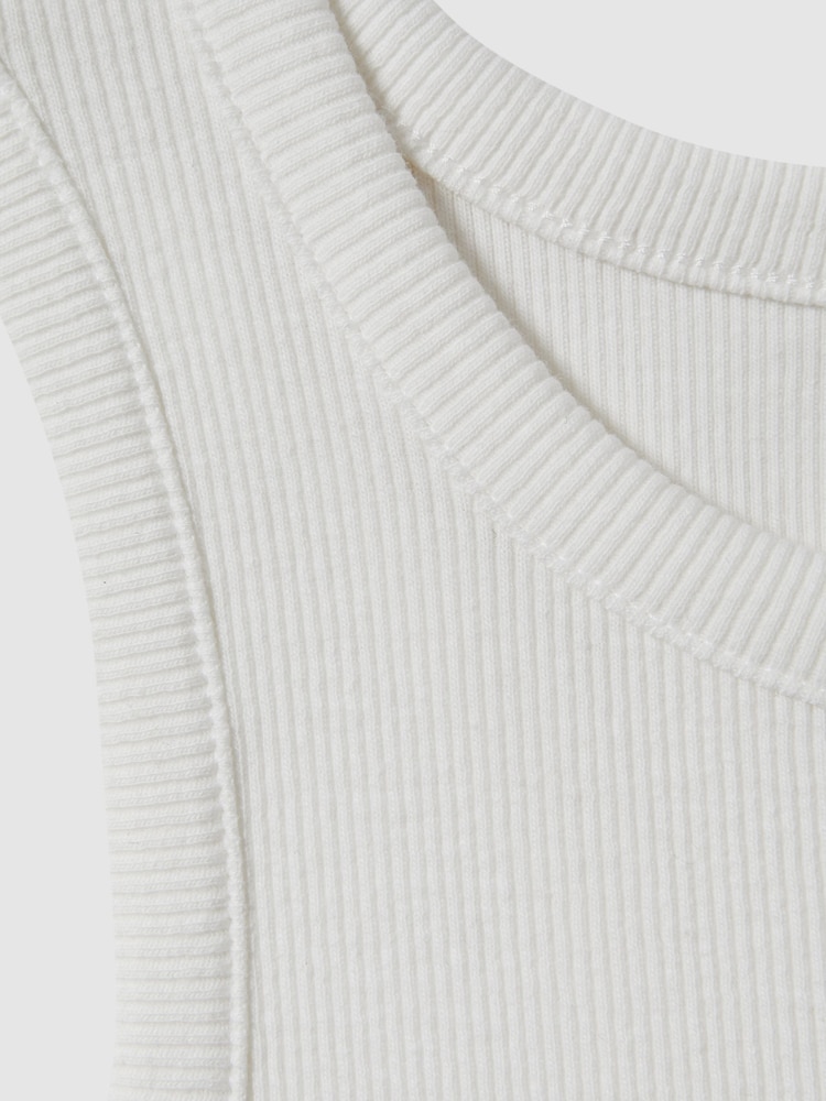 Reiss White Andi Ribbed Cotton Blend Cropped Vest - Image 6 of 6 Reiss White Andi Ribbed Cotton Blend Cropped Vest - Image 6 of 6