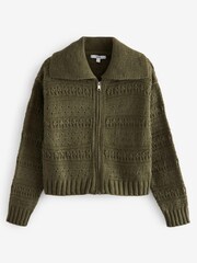 Khaki Green Stitchy Zip Up Cardigan - Image 5 of 6