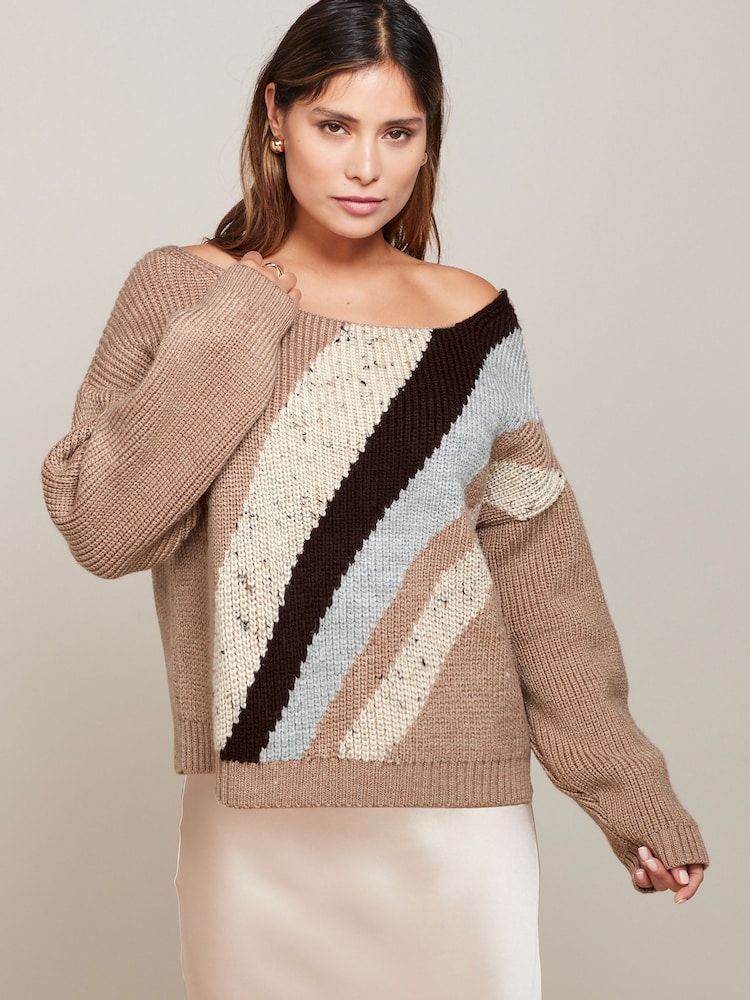Neutral Brown Off The Shoulder Jumper - Image 1 of 6