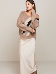 Neutral Brown Off The Shoulder Jumper - Image 2 of 6