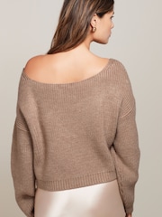 Neutral Brown Off The Shoulder Jumper - Image 3 of 6