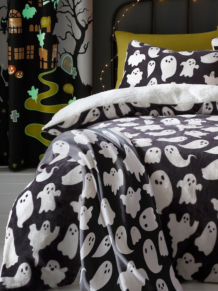 Bedlam Black Teddy Spooky Ghosts Plush Fleece Throw - Image 1 of 3