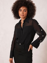 Mint Velvet Black Button Detail Shirt - Image 2 of 4