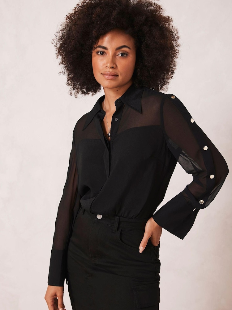Mint Velvet Black Button Detail Shirt - Image 2 of 4