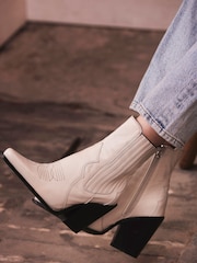 Mint Velvet Cream Blocked Cowboy Boots - Image 1 of 4