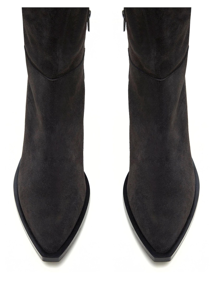 Mint Velvet Grey Suede Long Cowboy Boots - Image 2 of 4