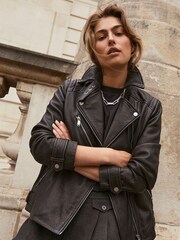 Mint Velvet Black Oversized Leather Jacket - Image 1 of 4