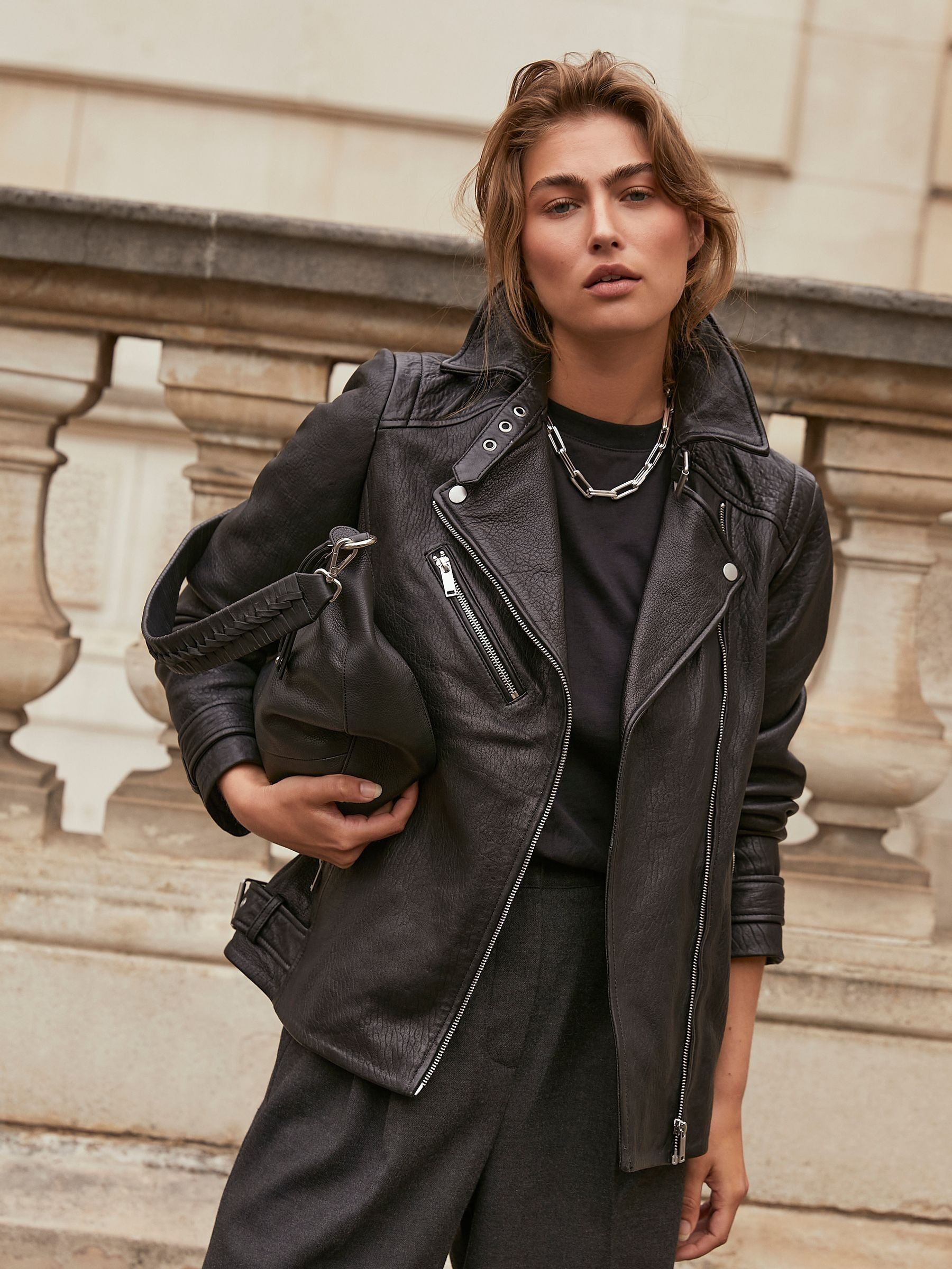 Buy Mint Velvet Black Oversized Leather Jacket from Next Luxembourg