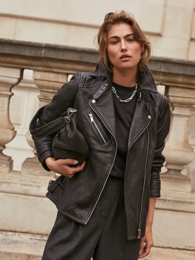 Mint Velvet Black Oversized Leather Jacket - Image 2 of 4