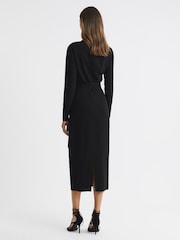 Reiss Black/White Millie Petite Contrast Stripe Belted Midi Dress - Image 5 of 6
