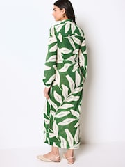 Green Leaf Print Shirt Midi Dress - Image 3 of 6