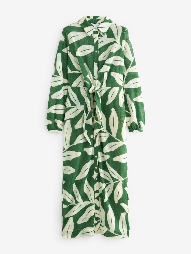 Green Leaf Print Shirt Midi Dress - Image 5 of 6