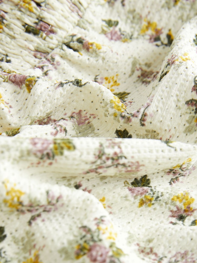 Ecru Floral Print Mini Short Sleeve Frill Dress - Image 7 of 7