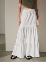 White Textured Maxi Skirt With Crochet Trim - Image 3 of 7