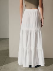 White Textured Maxi Skirt With Crochet Trim - Image 4 of 7