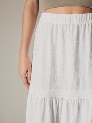 White Textured Maxi Skirt With Crochet Trim - Image 5 of 7
