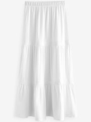 White Textured Maxi Skirt With Crochet Trim - Image 6 of 7