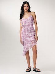 Lilac Floral Print Ruffle Asymmetric Mesh Mini Cami Dress - Image 1 of 8