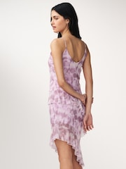 Lilac Floral Print Ruffle Asymmetric Mesh Mini Cami Dress - Image 2 of 8