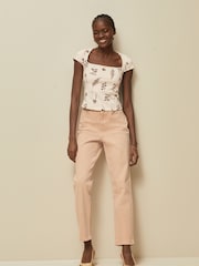 Ecru Floral Print Square Neck Short Sleeve T-Shirt - Image 2 of 7