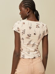 Ecru Floral Print Square Neck Short Sleeve T-Shirt - Image 5 of 7