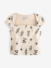 Ecru Floral Print Square Neck Short Sleeve T-Shirt - Image 6 of 7