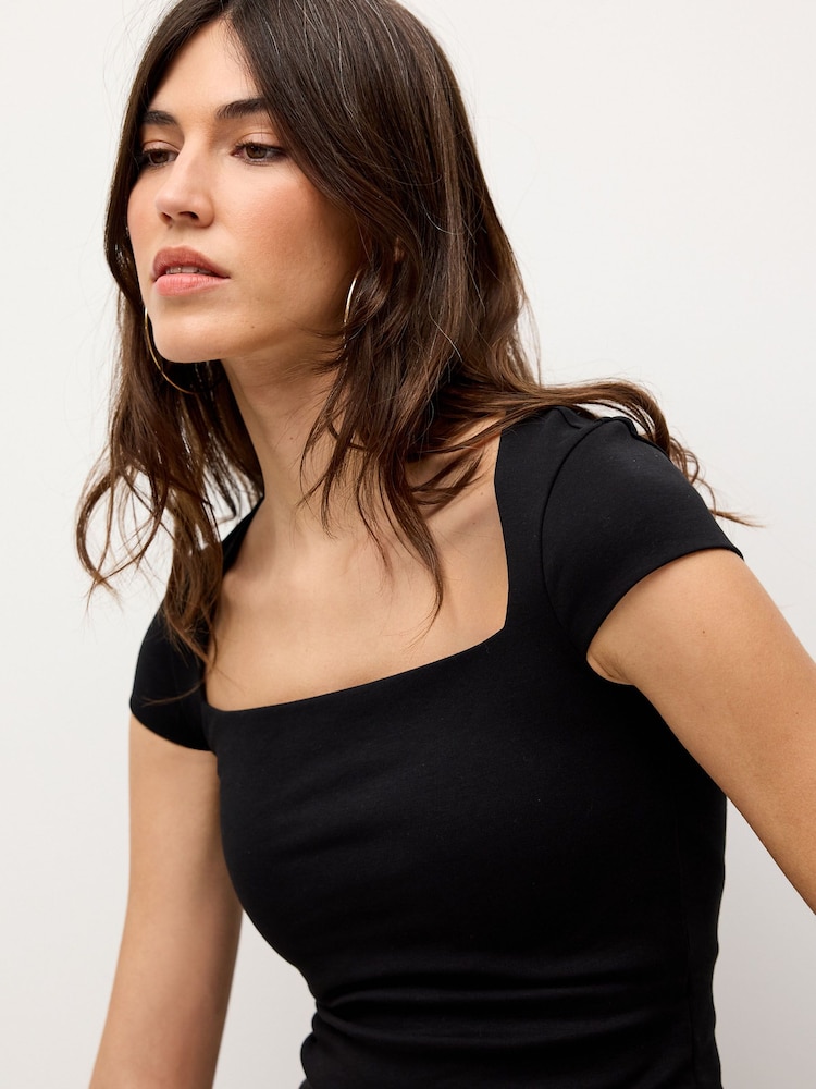 Black Square Neck Short Sleeve T-Shirt - Image 1 of 6