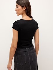 Black Square Neck Short Sleeve T-Shirt - Image 3 of 6