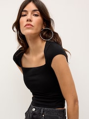 Black Square Neck Short Sleeve T-Shirt - Image 4 of 6