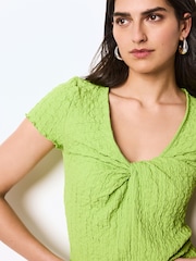 Green Textured Twist Front Short Sleeve Top - Image 1 of 6