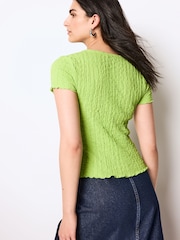 Green Textured Twist Front Short Sleeve Top - Image 3 of 6