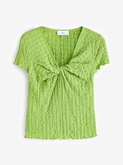 Green Textured Twist Front Short Sleeve Top - Image 5 of 6