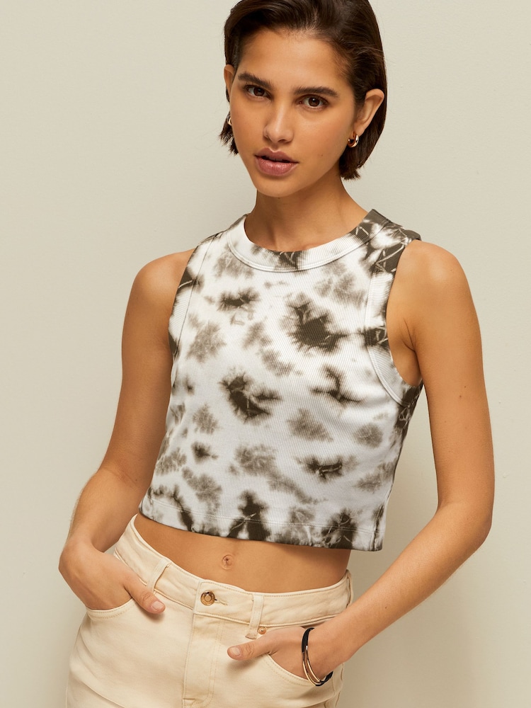 Neutral Ribbed Shorter length Sleeveless Racer Vest Tank Top - Image 2 of 5 Neutral Ribbed Shorter length Sleeveless Racer Vest Tank Top - Image 2 of 5