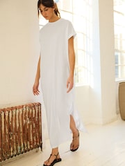 White Short Sleeve Maxi T-Shirt Dress - Image 2 of 6