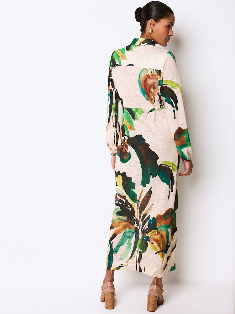 Palmen-Print in Ecru - Midi-Hemdkleid - Bild 2 von 6 Palmen-Print in Ecru - Midi-Hemdkleid - Bild 2 von 6