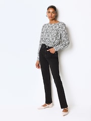 Monochrome Tile Long Sleeve Crew Neck Cuff Blouse - Image 2 of 6