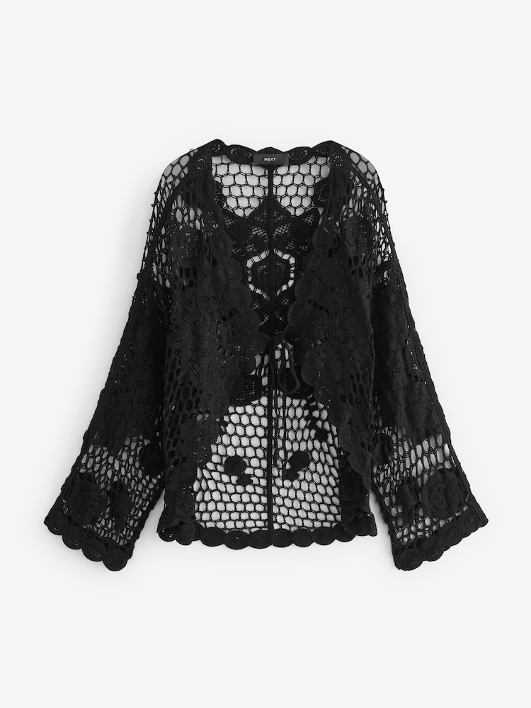 Black Long Sleeve Crochet Cardigan - Image 6 of 6