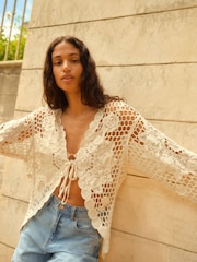 Cream Long Sleeve Crochet Cardigan - Image 1 of 6