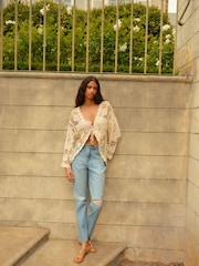 Cream Long Sleeve Crochet Cardigan - Image 2 of 6