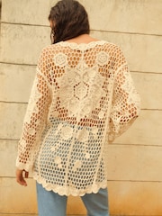 Cream Long Sleeve Crochet Cardigan - Image 3 of 6