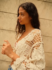 Cream Long Sleeve Crochet Cardigan - Image 4 of 6